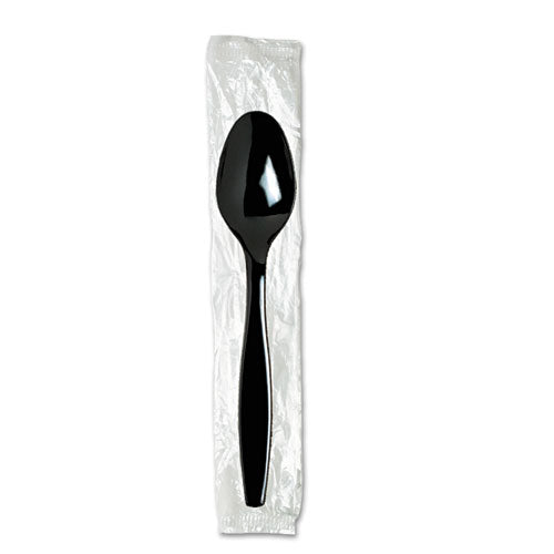 Individually Wrapped Heavyweight Teaspoons, Polystyrene, Black 1,000/carton