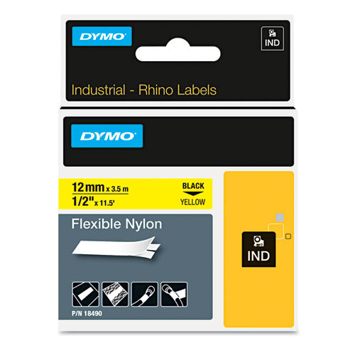 Rhino Permanent Vinyl Industrial Label Tape, 0.5" X 18 Ft, Black/white Print