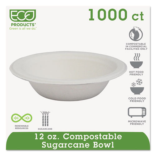 Renewable Sugarcane Bowls, 12 Oz, Natural White, 50/pack, 20 Packs/carton