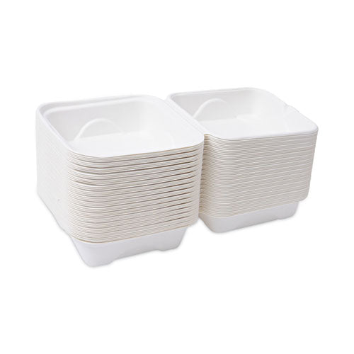 Bagasse Hinged Clamshell Containers, 6 X 6 X 3, White, Sugarcane, 50/pack, 10 Packs/carton