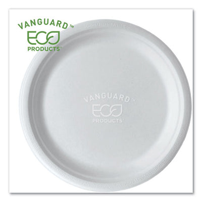 Vanguard Renewable And Compostable Sugarcane Plates, 10" Dia, White, 500/carton