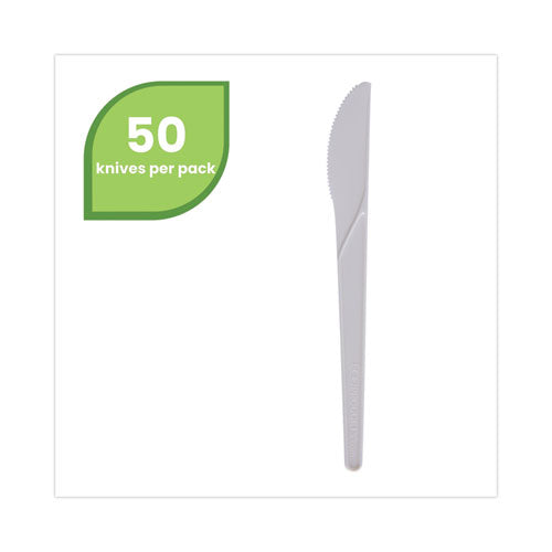 Plantware Compostable Cutlery, Knife, 6", Pearl White, 50/pack, 20 Pack/carton