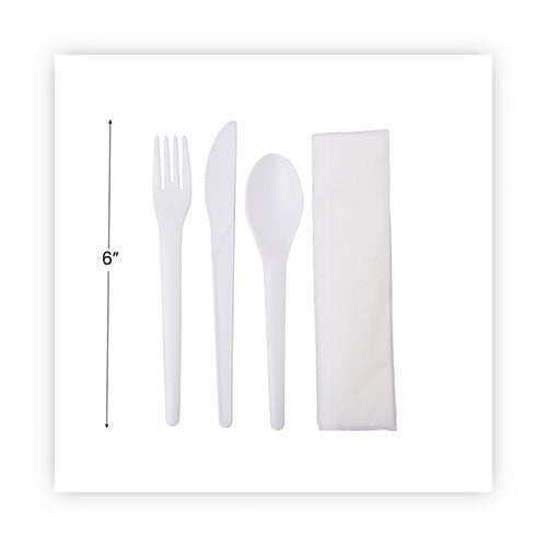 Plantware Compostable Cutlery Kit, Knife/fork/spoon/napkin, 6", Pearl White, 250 Kits/carton