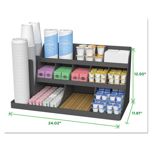Extra Large Coffee Condiment And Accessory Organizer, 14 Compartment, 24 X 11.8 X 12.5, Black