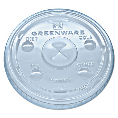 Greenware Cold Drink Lids, Fits 16 Oz, 18 Oz, 24 Oz Cups, X-slot, Clear, 1,000/carton