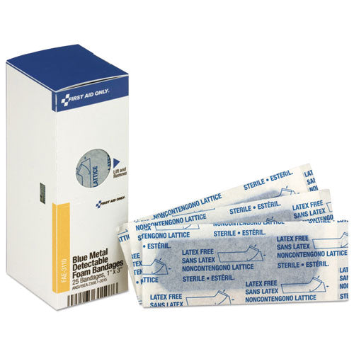 Metal Detectable Adhesive Bandages, Foam, Blue, 1 X 3, 25/box