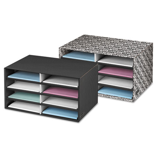 Decorative Sorter, 8 Letter Compartments, 19.5 X 12.38 X 10.25, Black/white Brocade