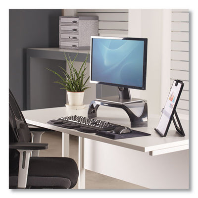 Smart Suites Corner Monitor Riser, For 21" Monitors, 18.5" X 12.5" X 3.88" To 5.13", Black/clear Frost, Supports 40 Lbs