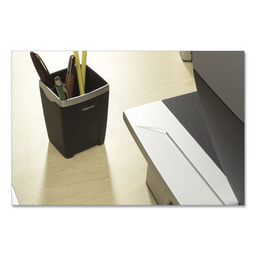 Office Suites Divided Pencil Cup, Plastic, 3.13 X 3.13 X 4.25, Black/silver