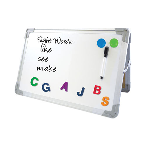 Dual-sided Desktop Dry Erase Board, 18 X 12, White Surface, Silver Aluminum Frame