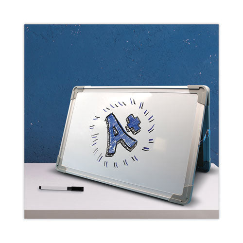 Dual-sided Desktop Dry Erase Board, 18 X 12, White Surface, Silver Aluminum Frame