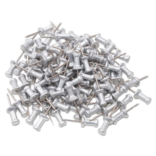 Aluminum Head Push Pins, Aluminum, Silver, 0.38", 100/box