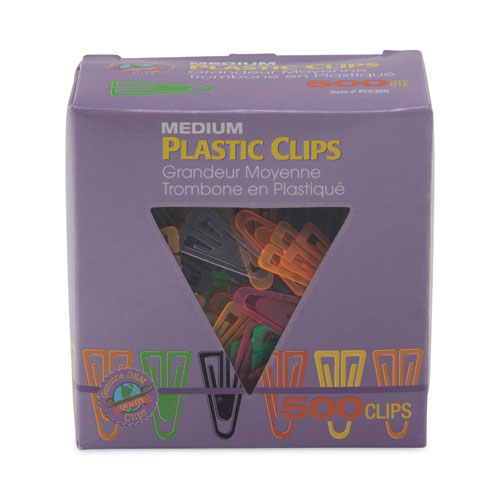 Plastic Paper Clips, Medium, Smooth, Assorted Colors, 500/box