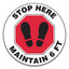 Slip-gard Social Distance Floor Signs, 12" Circle, "stop Here Maintain 6 Ft", Footprint, Red/white, 25/pack