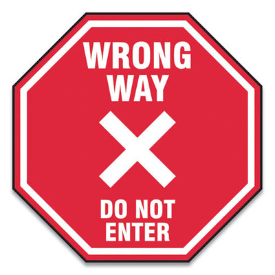 Slip-gard Social Distance Floor Signs, 12 X 12, "wrong Way Do Not Enter", Red, 25/pack
