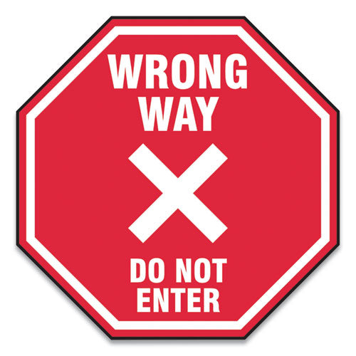 Slip-gard Social Distance Floor Signs, 17 X 17, "wrong Way Do Not Enter", Red, 25/pack