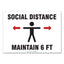 Social Distance Signs, Wall, 10 X 7, "social Distance Maintain 6 Ft", 3 Humans/arrows, White, 10/pack