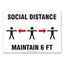 Social Distance Signs, Wall, 14 X 10, "social Distance Maintain 6 Ft", 3 Humans/arrows, White, 10/pack