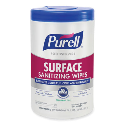 Foodservice Surface Sanitizing Wipes, 10 X 7, Fragrance-free, 110/canister, 6 Canisters/carton