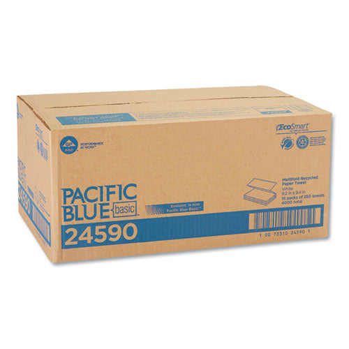 Pacific Blue Basic M-fold Paper Towels, 9.2 X 9.4, White, 250/pack, 16 Packs/carton