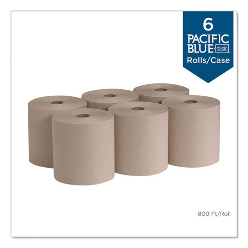 Pacific Blue Basic Nonperforated Paper Towels, 7.78 X 800 Ft, Brown, 6 Rolls/carton
