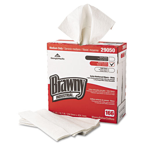 Medium Duty Scrim Reinforced Wipers, 4-ply, 9.25 X 16.69, White, 166/box, 5 Boxes/carton