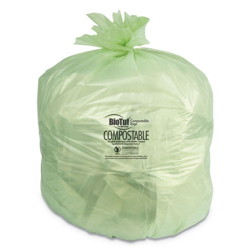 Biotuf Compostable Can Liners, 60 Gal, 0.9 Mil, 38" X 58", Green, 20 Bags/roll, 5 Rolls/carton