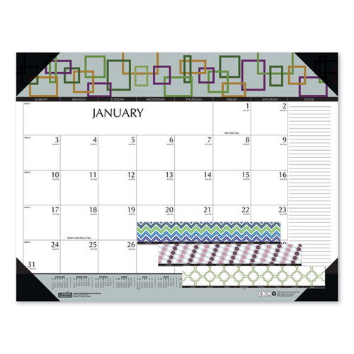 Recycled Desk Pad Calendar, Geometric Artwork, 22 X 17, White Sheets, Black Binding/corners,12-month (jan To Dec): 2023