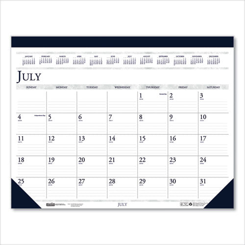 Recycled Academic Desk Pad Calendar, 18.5 X 13, White/blue Sheets, Blue Binding/corners, 14-month (july To Aug): 2022 To 2023