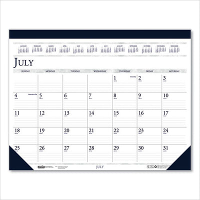 Recycled Academic Desk Pad Calendar, 18.5 X 13, White/blue Sheets, Blue Binding/corners, 14-month (july To Aug): 2022 To 2023