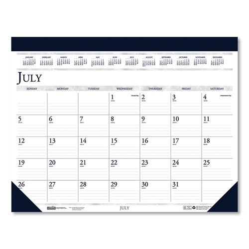 Recycled Academic Desk Pad Calendar, 18.5 X 13, White/blue Sheets, Blue Binding/corners, 14-month (july To Aug): 2022 To 2023