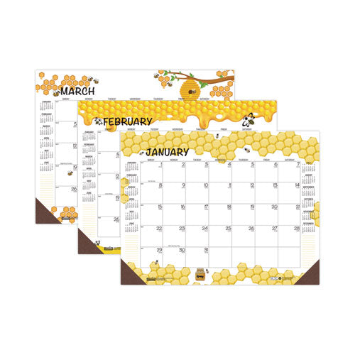 Recycled Honeycomb Desk Pad Calendar, 18.5 X 13, White/multicolor Sheets, Brown Corners, 12-month (jan To Dec): 2023