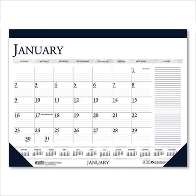 Recycled Two-color Monthly Desk Pad Calendar With Notes Section, 18.5 X 13, Blue Binding/corners, 12-month (jan-dec): 2023
