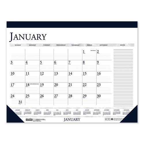 Recycled Two-color Monthly Desk Pad Calendar With Notes Section, 18.5 X 13, Blue Binding/corners, 12-month (jan-dec): 2023