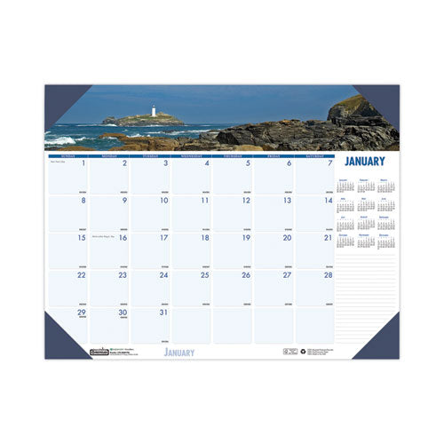 Earthscapes Recycled Monthly Desk Pad Calendar, Coastlines Photos, 22 X 17, Black Binding/corners,12-month (jan-dec): 2023
