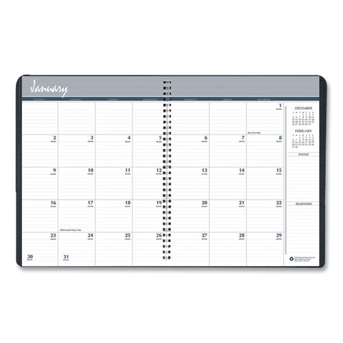 14-month Recycled Ruled Monthly Planner, 11 X 8.5, Black Cover, 14-month (dec To Jan): 2022 To 2024
