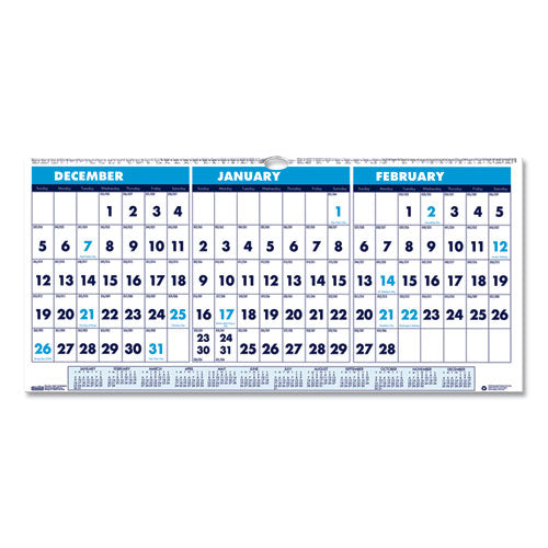 Recycled Three-month Format Wall Calendar, Horizontal Orientation, 17 X 8, White Sheets, 14-month (dec To Jan): 2022 To 2024