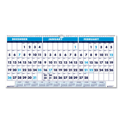 Recycled Three-month Format Wall Calendar, Horizontal Orientation, 17 X 8, White Sheets, 14-month (dec To Jan): 2022 To 2024