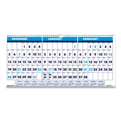 Recycled Three-month Format Wall Calendar, Horizontal Orientation, 23.5 X 12, White Sheets, 14-month (dec-jan): 2022-2024