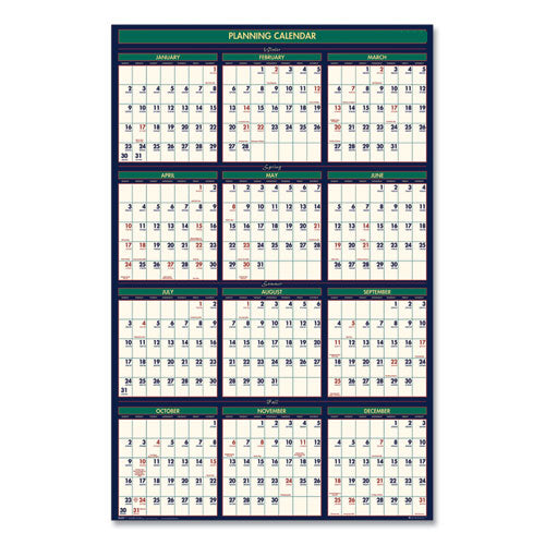 Four Season Erasable Business/academic Recycled Wall Calendar, 24 X 37, 12-month(july-june):2022-2023, 12-month(jan-dec):2023