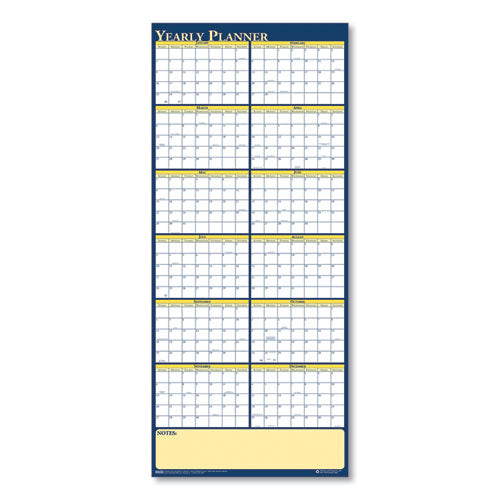 Recycled Reversible Yearly Wall Planner, 60 X 26, White/blue/yellow Sheets, 12-month (jan To Dec): 2023