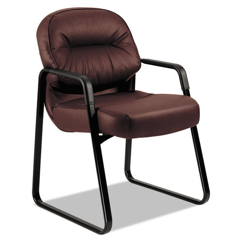 Pillow-soft 2090 Series Guest Arm Chair, Leather Upholstery, 31.25" X 35.75" X 36", Black Seat, Black Back, Black Base