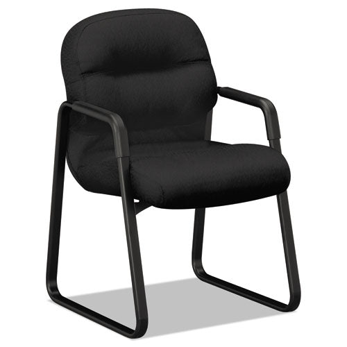 Pillow-soft 2090 Series Guest Arm Chair, Leather Upholstery, 31.25" X 35.75" X 36", Black Seat, Black Back, Black Base