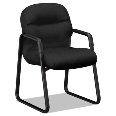 Pillow-soft 2090 Series Guest Arm Chair, Leather Upholstery, 31.25" X 35.75" X 36", Black Seat, Black Back, Black Base