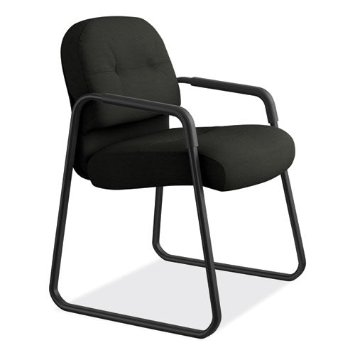 Pillow-soft 2090 Series Guest Arm Chair, Leather Upholstery, 31.25" X 35.75" X 36", Black Seat, Black Back, Black Base