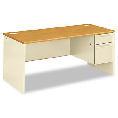38000 Series Left Pedestal Desk, 66" X 30" X 29.5", Mahogany/charcoal