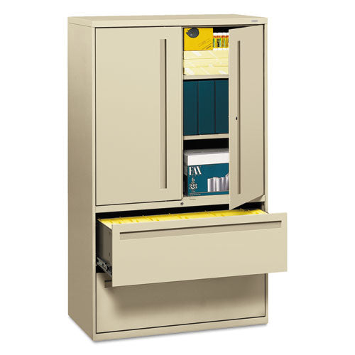 Brigade 700 Series Lateral File, Three-shelf Enclosed Storage, 2 Legal/letter-size File Drawers, Putty, 42" X 18" X 64.25"