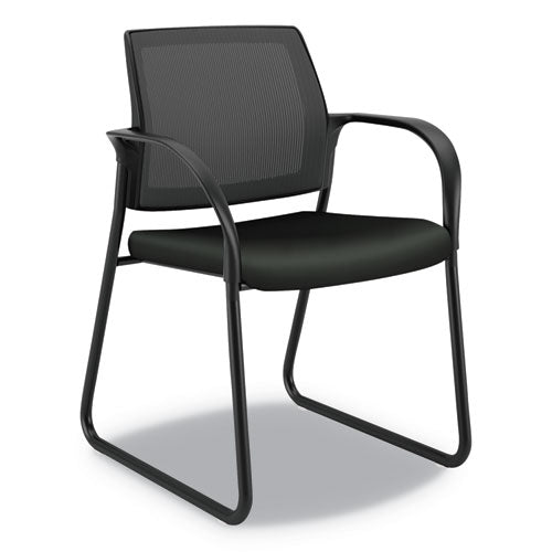 Ignition Series Mesh Back Guest Chair With Sled Base, Fabric Seat, 25" X 22" X 34", Black Seat, Black Back, Black Base