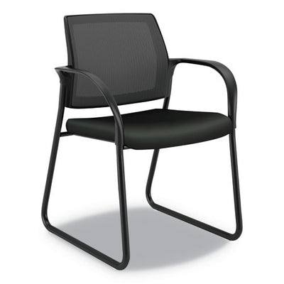 Ignition Series Mesh Back Guest Chair With Sled Base, Fabric Seat, 25" X 22" X 34", Black Seat, Black Back, Black Base