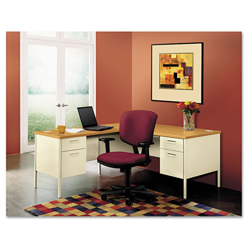 Metro Classic Series Right Pedestal "l" Workstation Desk, 66" X 30" X 29.5", Mahogany/charcoal